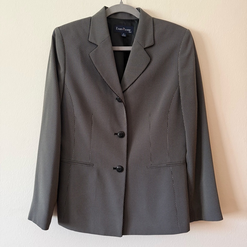 Evan Picone Jacquard Notch Collar Single Breasted Button Up Blazer Jacket